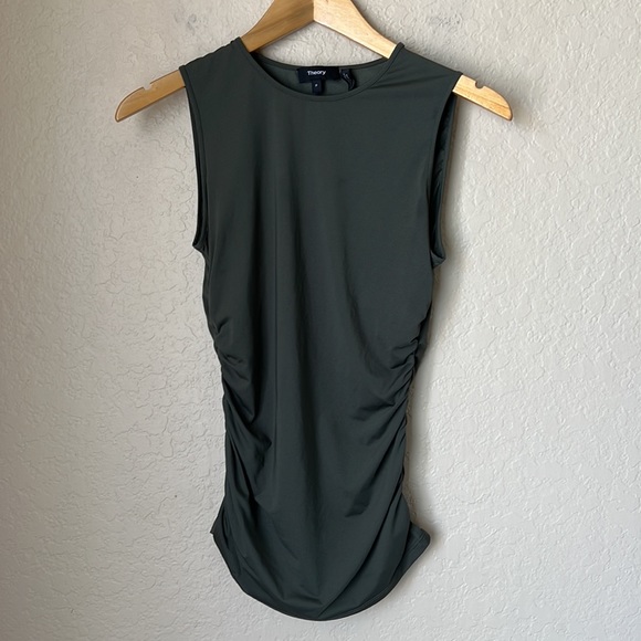 Theory green ruched travel jersey tank top - Picture 4 of 10